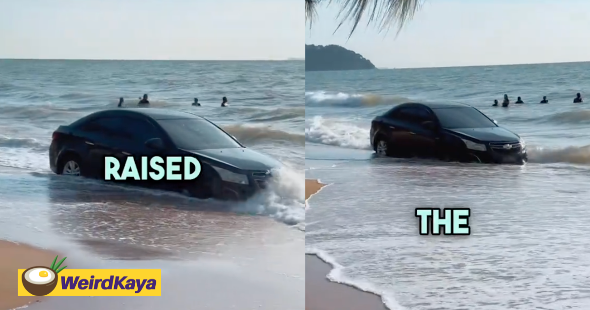 'not even a 4x4 would do this'– foreigner drives rental sedan along port dickson beach, gets stuck in the end | weirdkaya