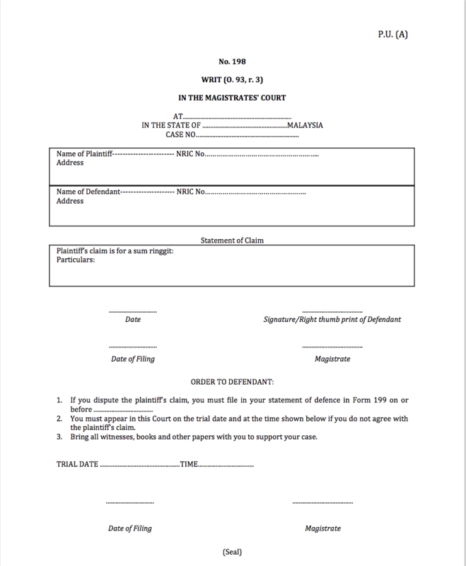 Form 198 small claims