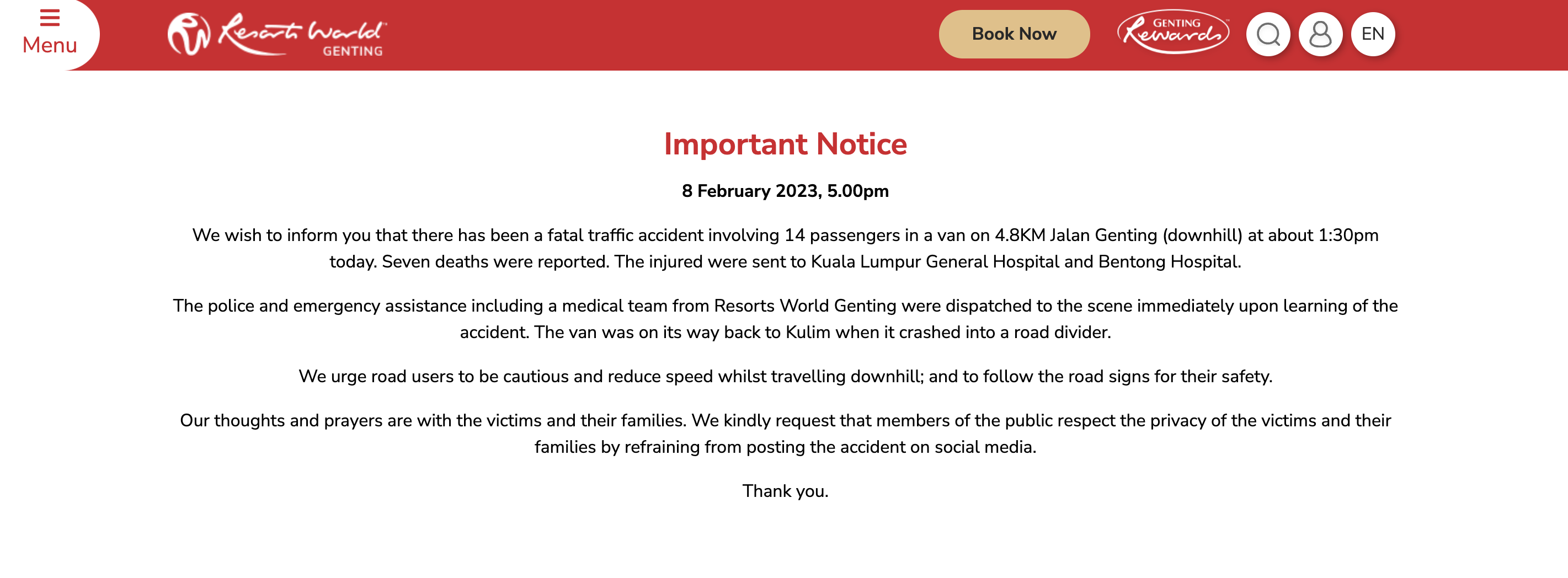 Genting highlands urges m’sians not to share images about the van tragedy online in latest statement  | weirdkaya