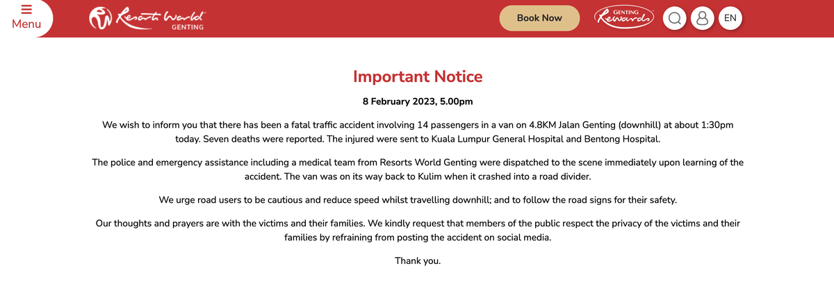 Genting highlands urges m’sians not to share images about the van tragedy online in latest statement  | weirdkaya