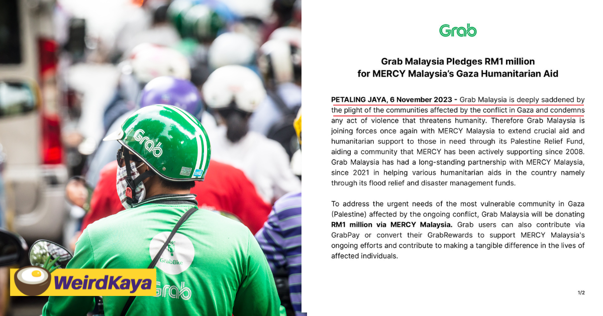 Grab malaysia donates rm1mil aid to gaza following controversial posts by co-founder’s wife | weirdkaya