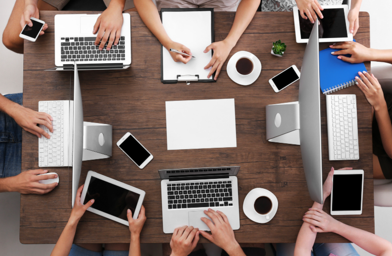 group using laptops
