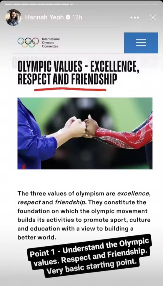 Hannah yeoh shares olympic values