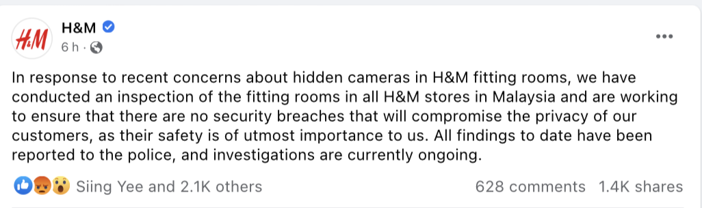 H&m responds to allegation about hidden footage
