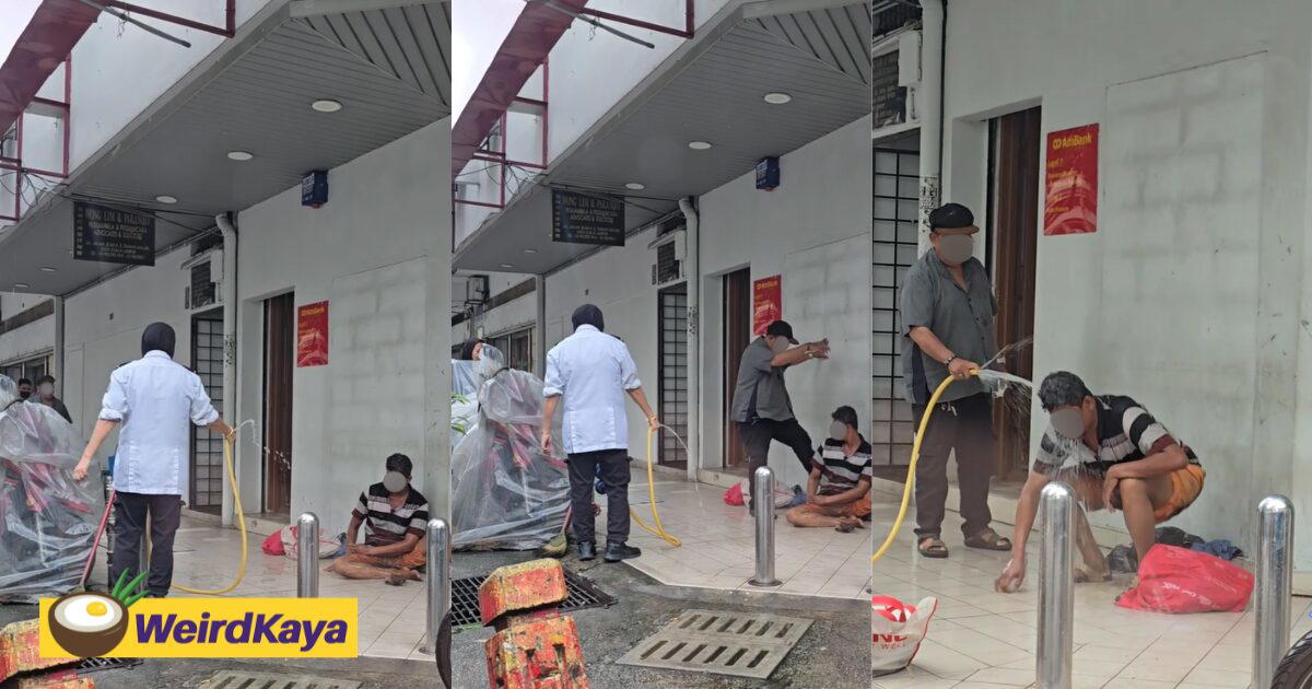 Homeless Man Gets Splashed With Water & Kicked For Sleeping Along Walkway In KL
