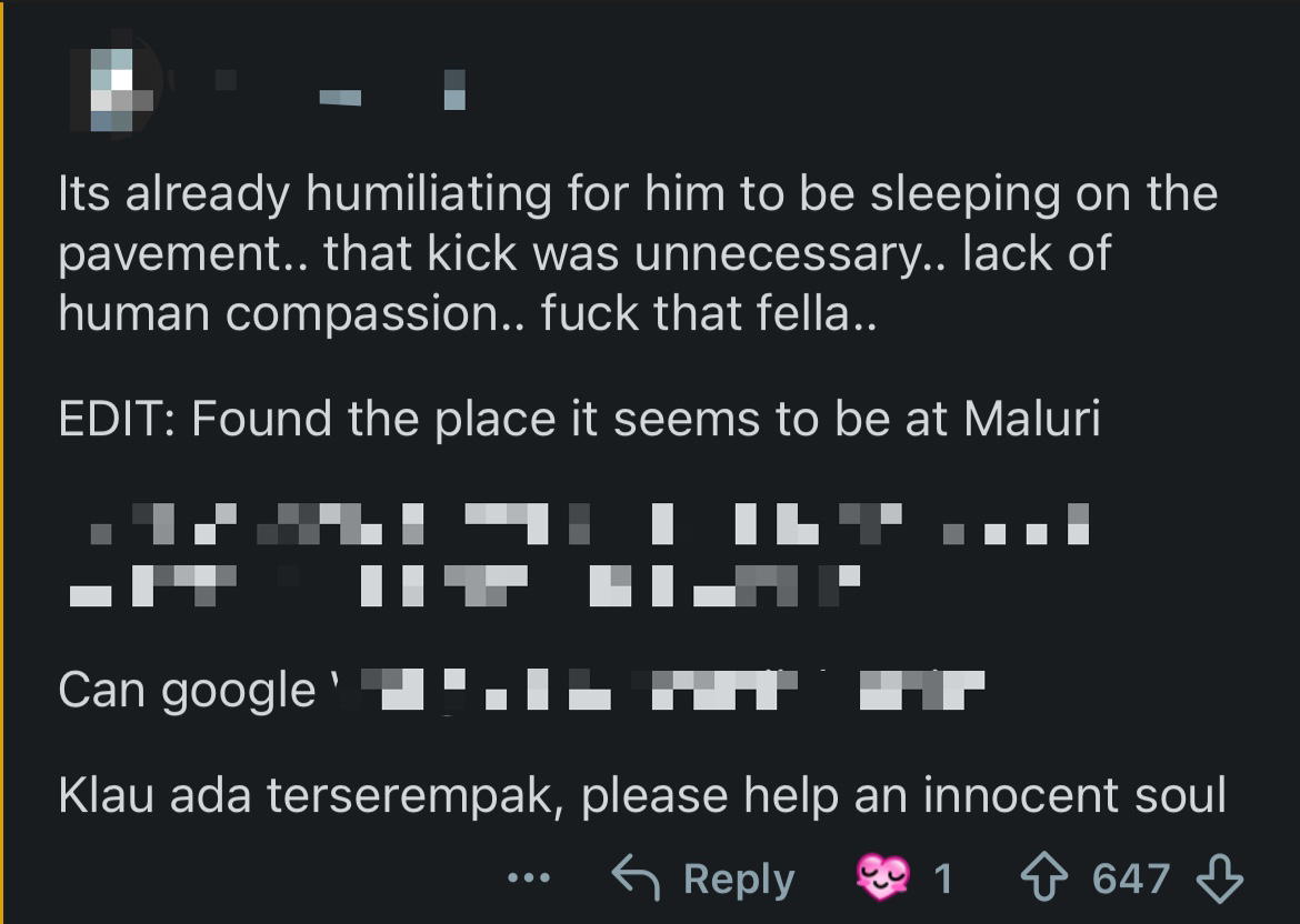 Homeless Man Gets Splashed With Water & Kicked For Sleeping Along Walkway In KL comment 3