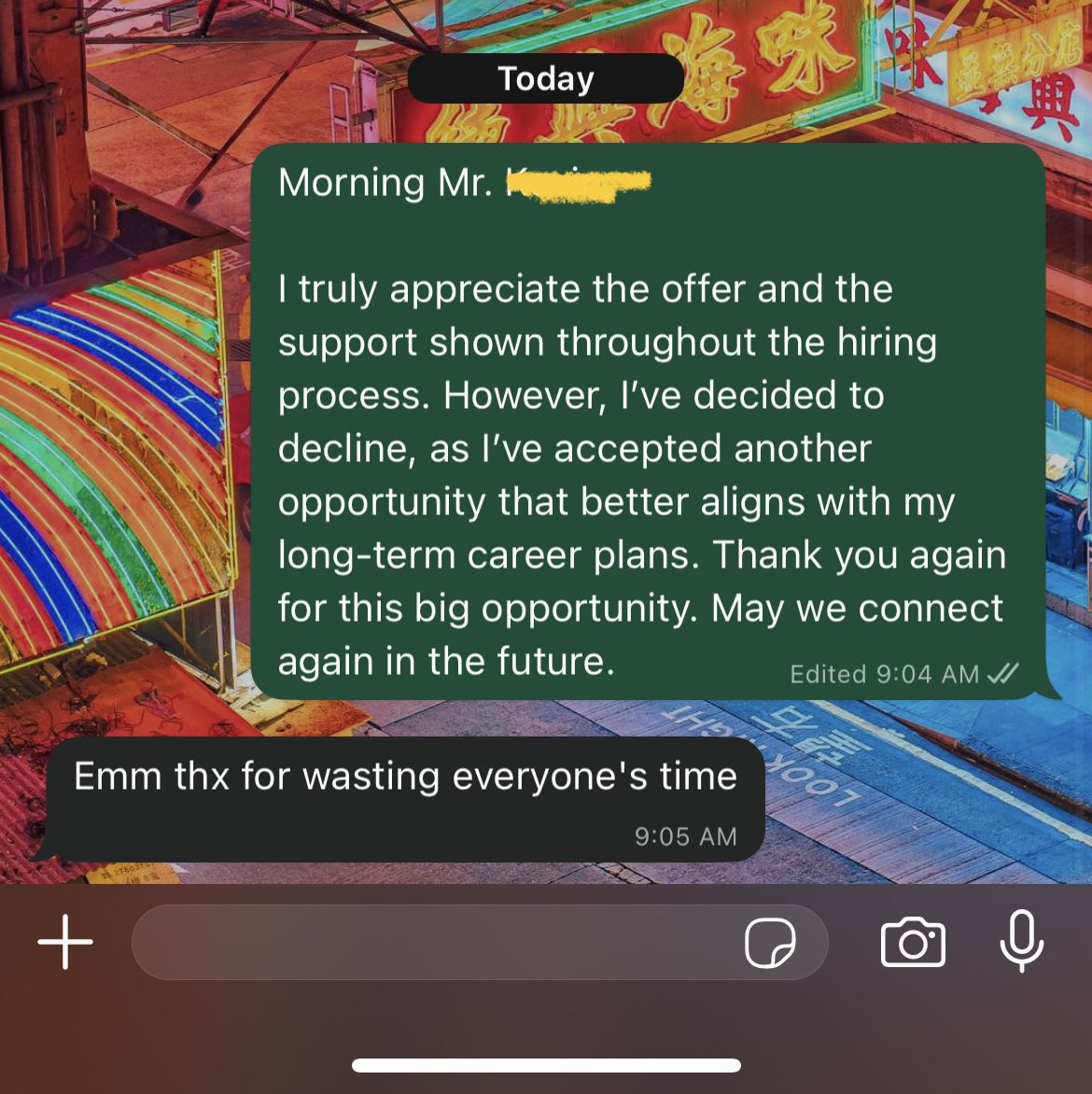 HR tells man thank you for wasting their time