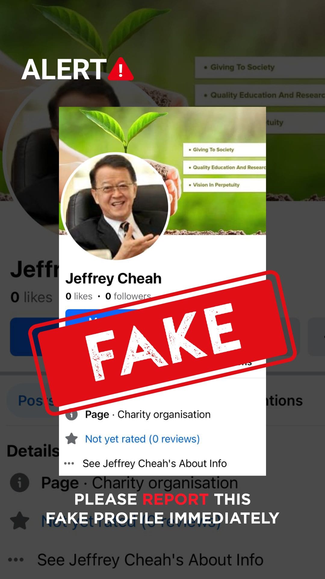 Fake profiles of Tan Sri Sir Dr. Jeffrey Cheah