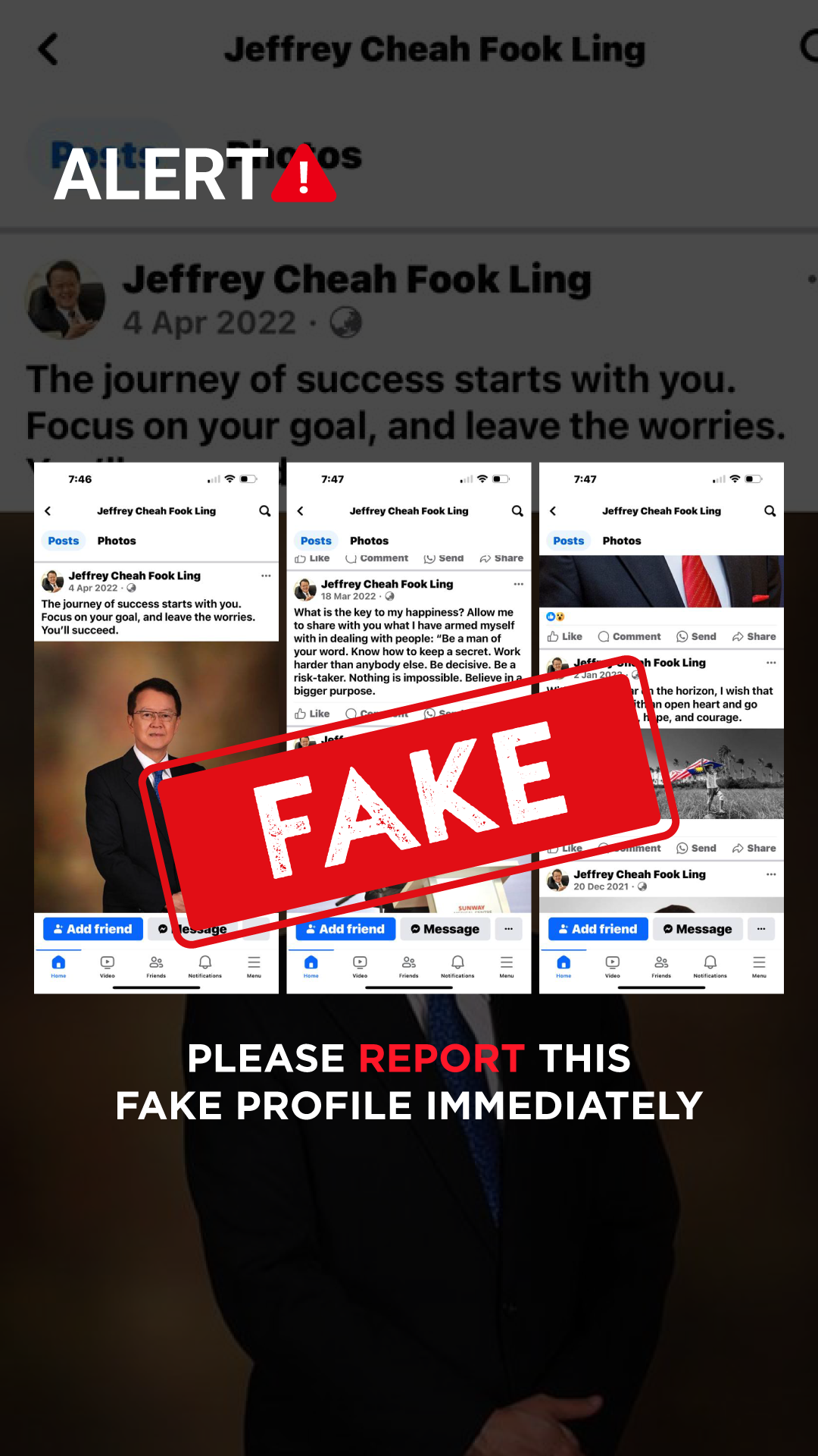 Fake profiles of tan sri sir dr. Jeffrey cheah