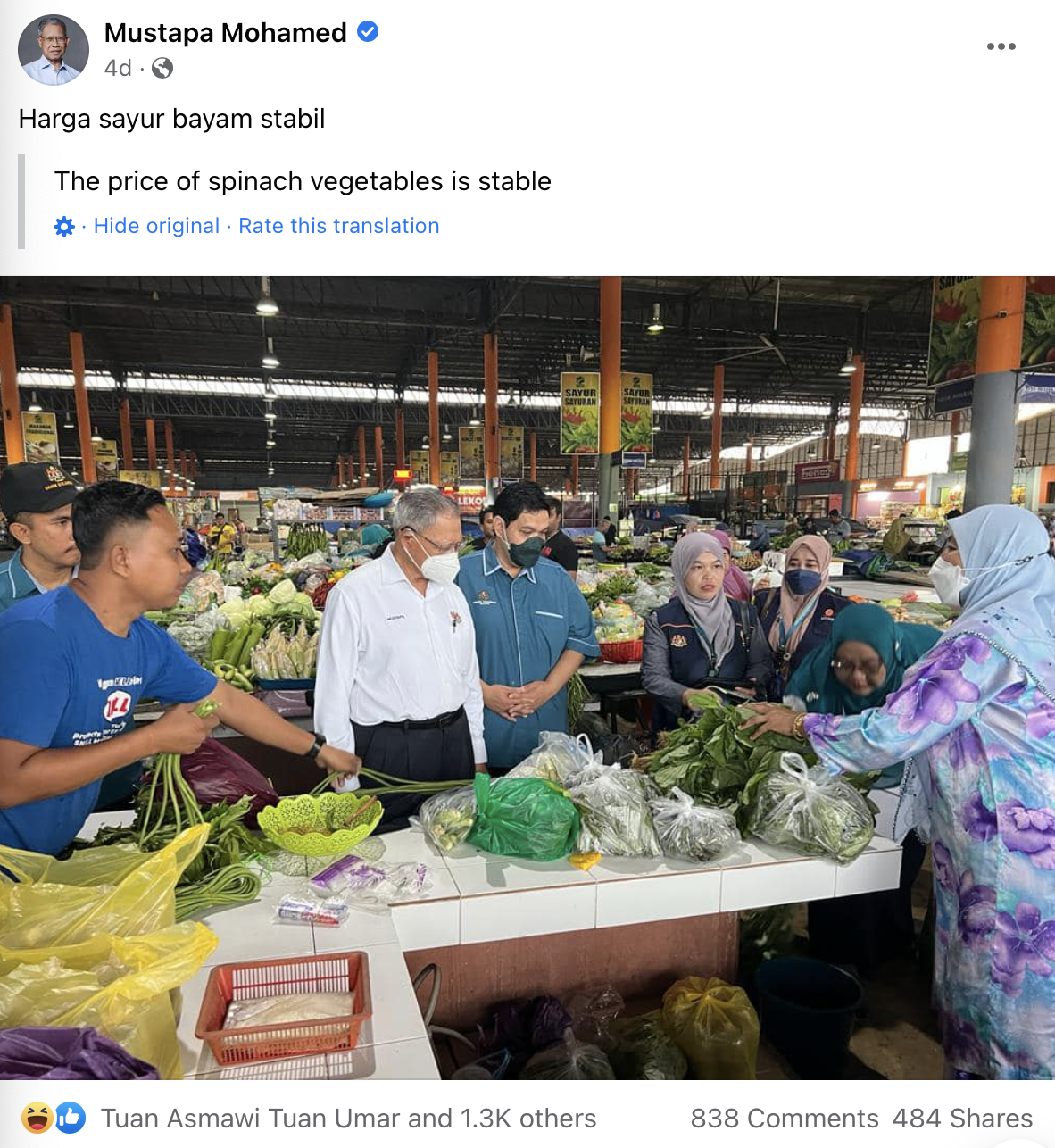 Netizens slammed mustapa mohamed about his visits to vegetable stall