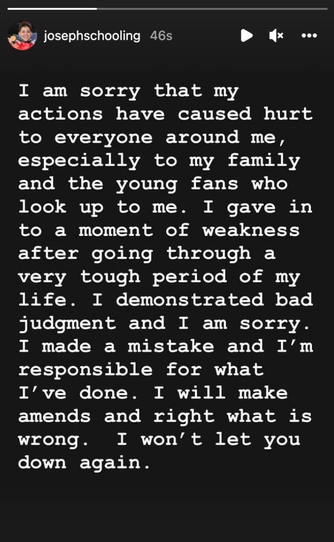 Joseph Schooling's apology