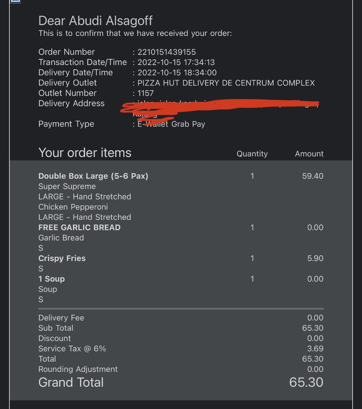 Pizza hut order