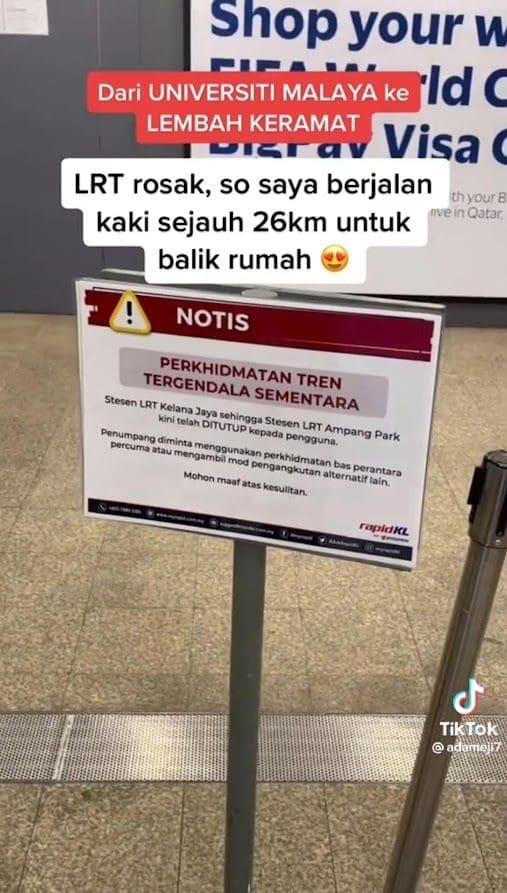 M'sian TikToker Walks 26KM Back Home Due To LRT Closure