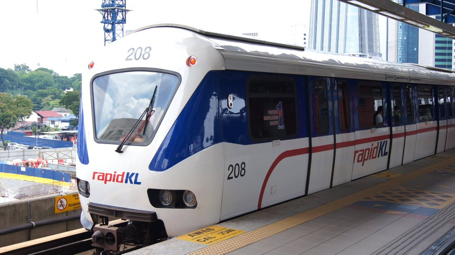 An lrt arriving at station