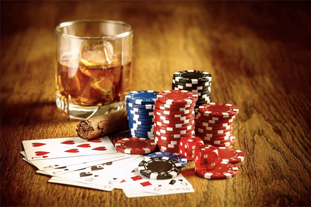 Poker chips and whiskey