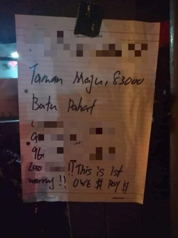 Note left by loan sharks