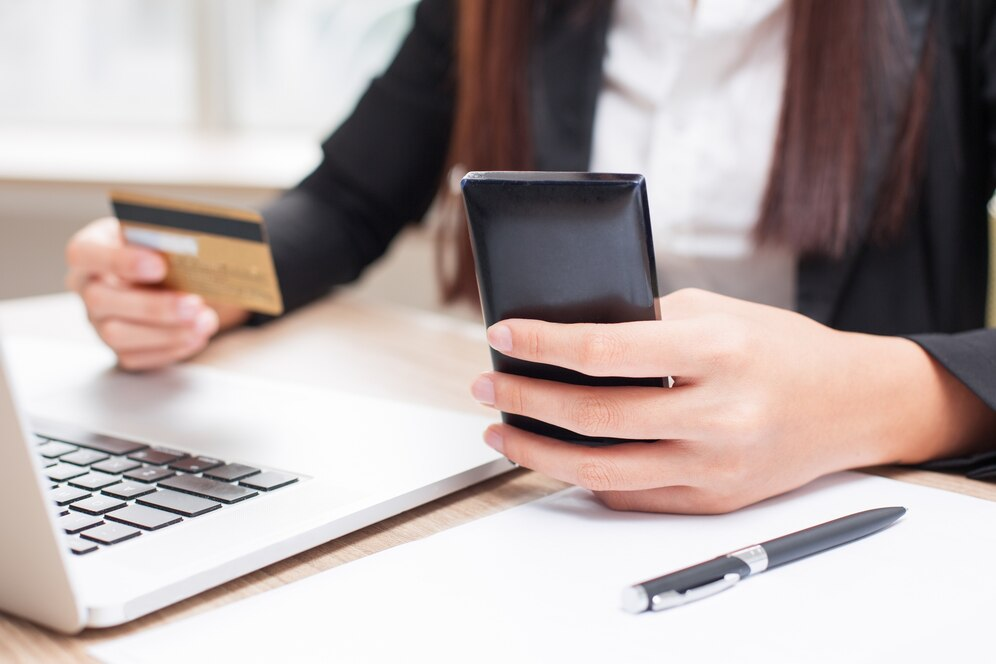 Woman doing a bank transfer