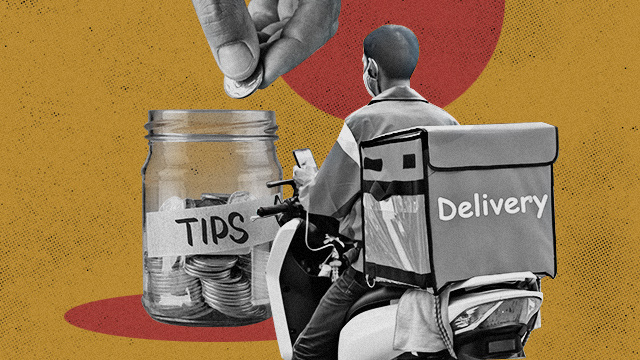 Delivery rider and tip jar