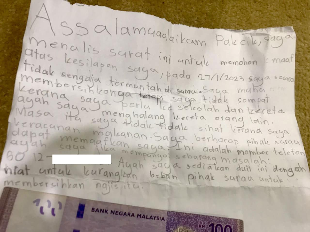 M'sian kid's apology note to surau putra al-amin