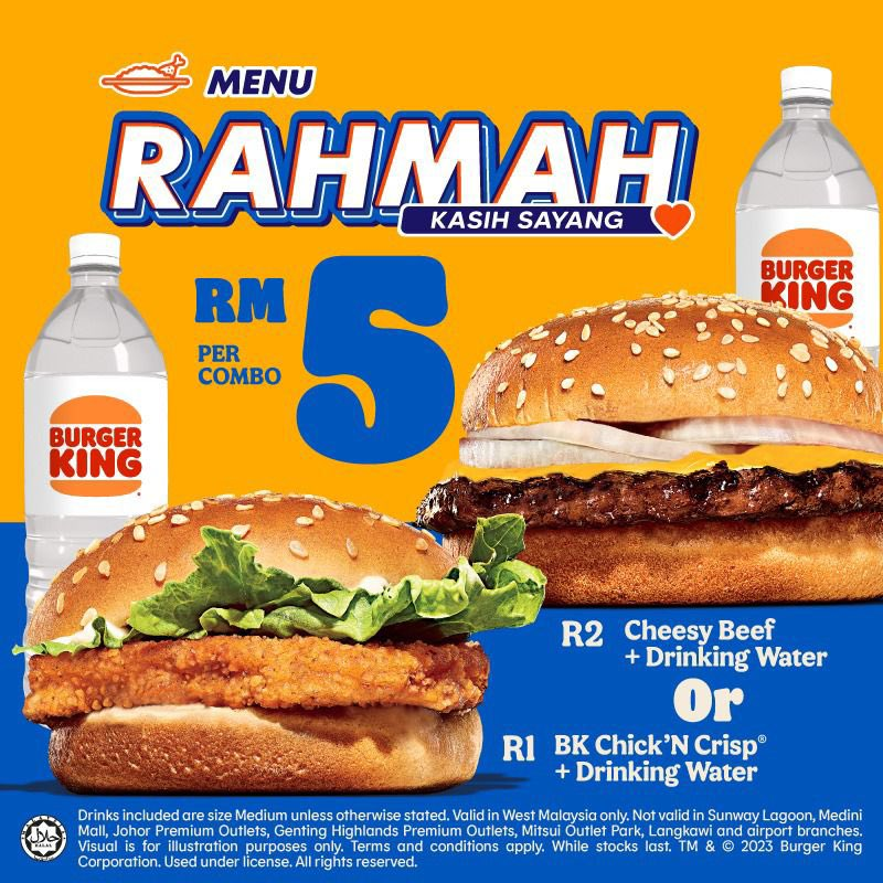 Burger king m'sia joins menu rahmah effort by launching rm5 burger set