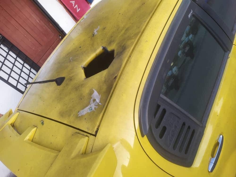 M’sian Man’s Myvi Left With Giant Hole On Roof Due To Explosives