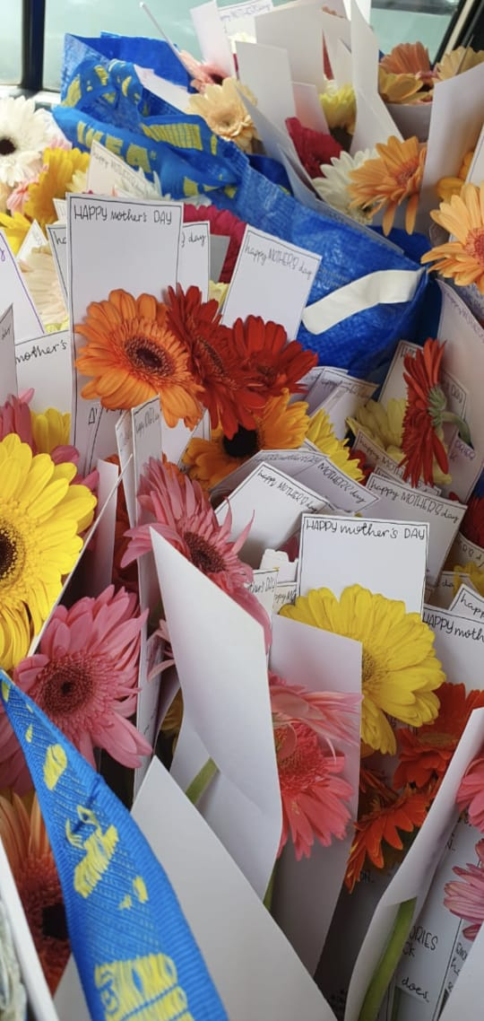 Mothers day bouquet in a bulk to be given out to mothers by a daughter who lost her mother due to cancer