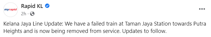 Rapid kl tells passengers to expect disruptions caused by failed train at kelana jaya lrt line | weirdkaya