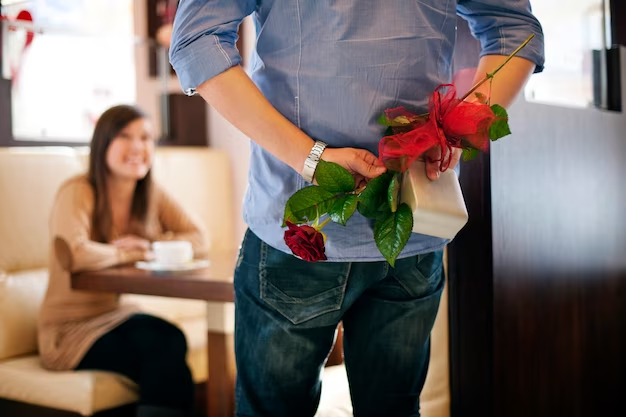 Man surprises his girlfriend with a rose