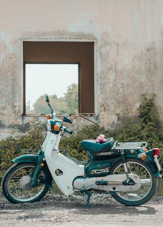 A parked motorcycle on the road