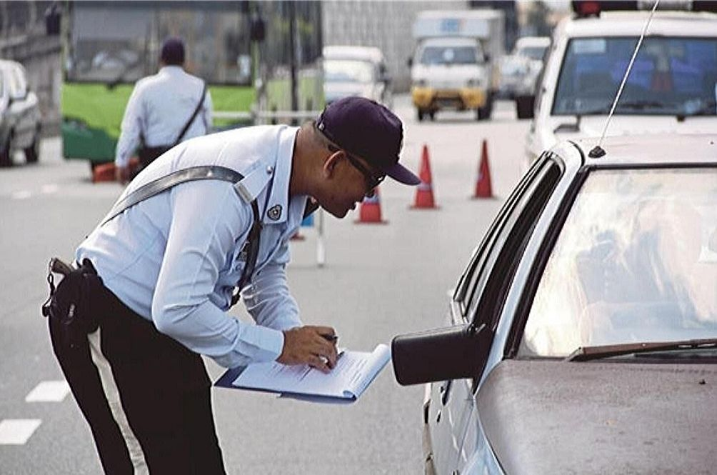 Traffic police inspecting a vehicle