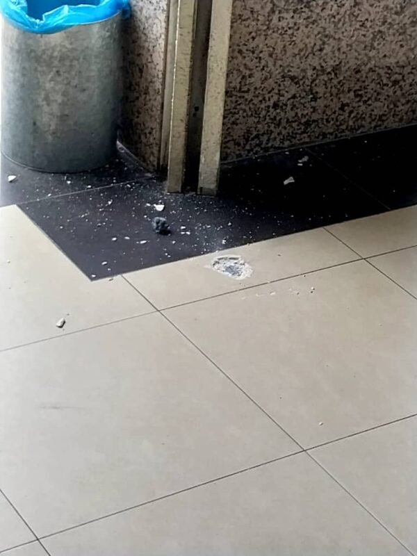 Debris from the damaged floor inside maybank in jason melaka.