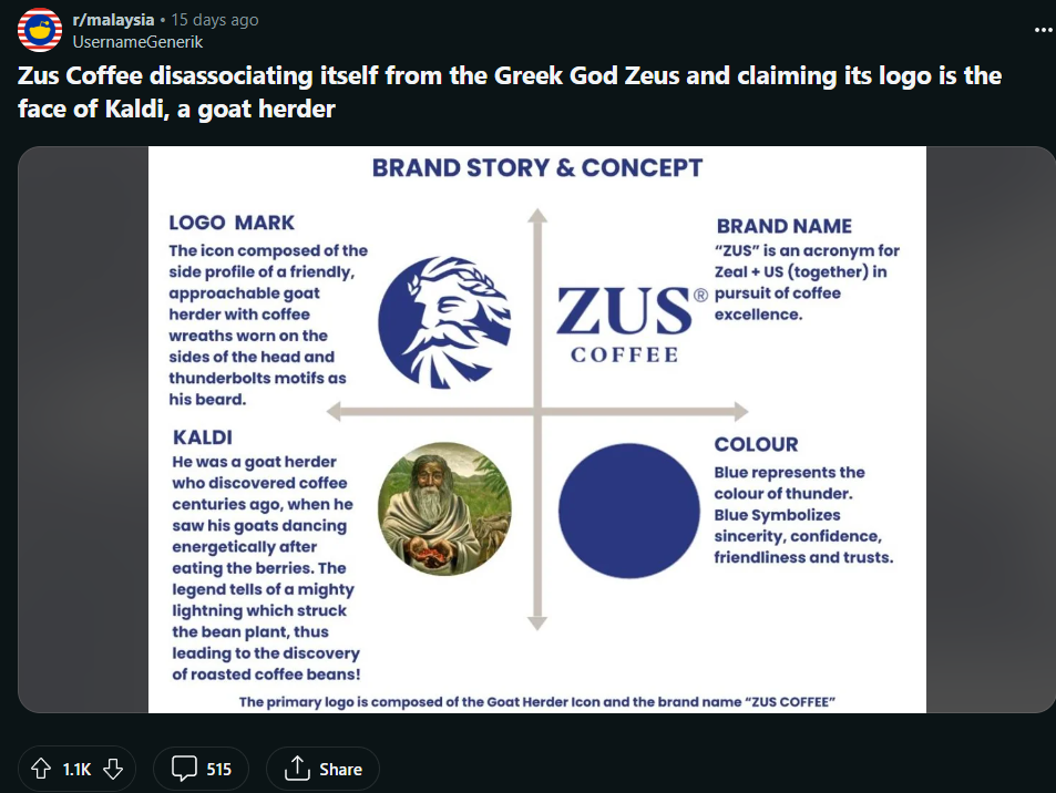 Some m'sians call for boycott of zus coffee over its logo, but others feel it doesn't make sense | weirdkaya