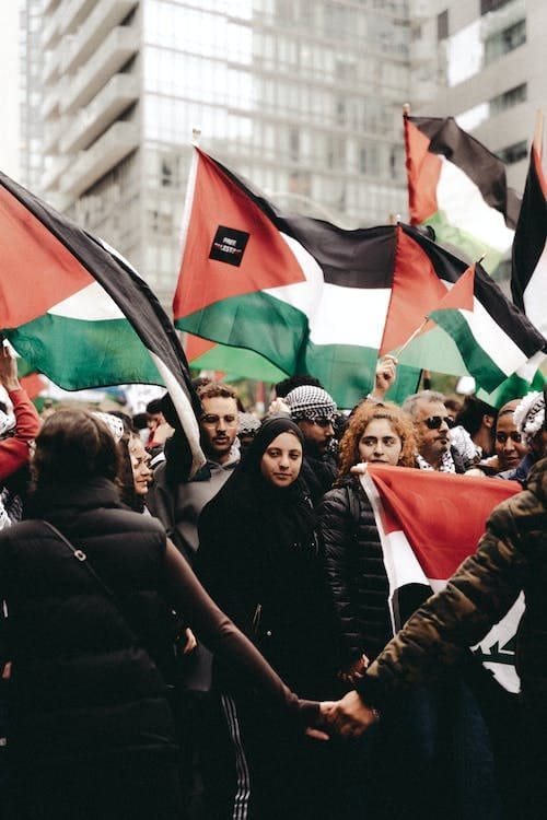 Palestinians holding a protest