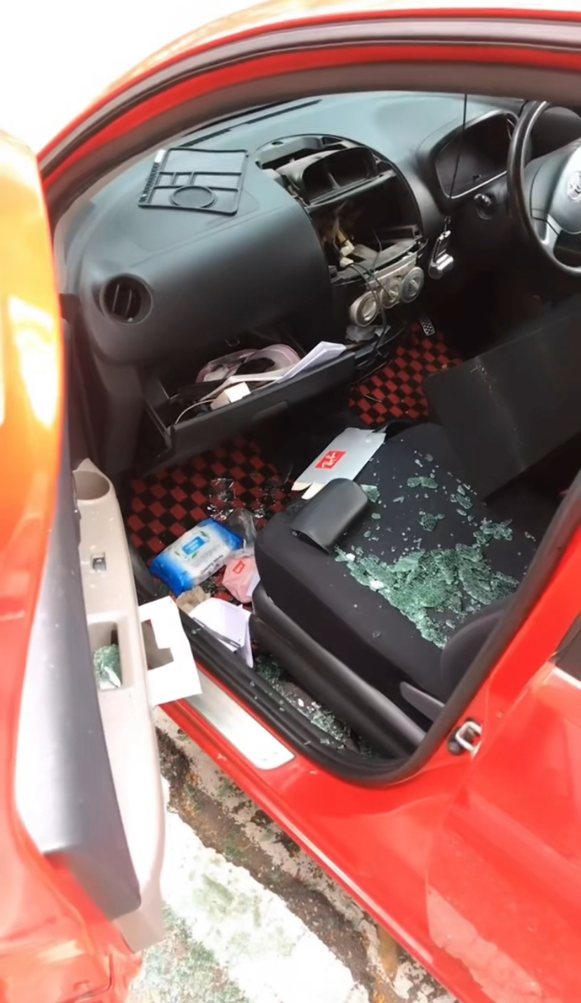 Car door window glass destroyed