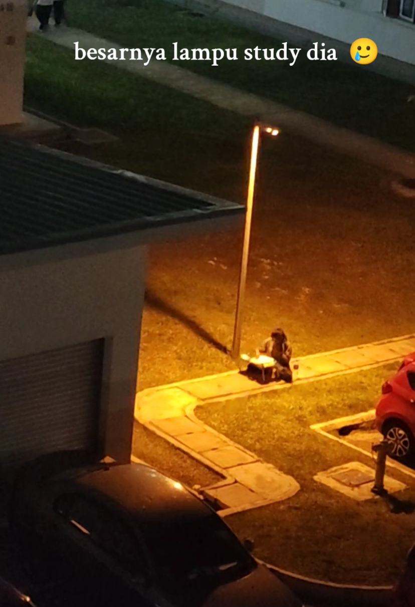 M'sian uni student spotted studying under street lamp late at night | weirdkaya
