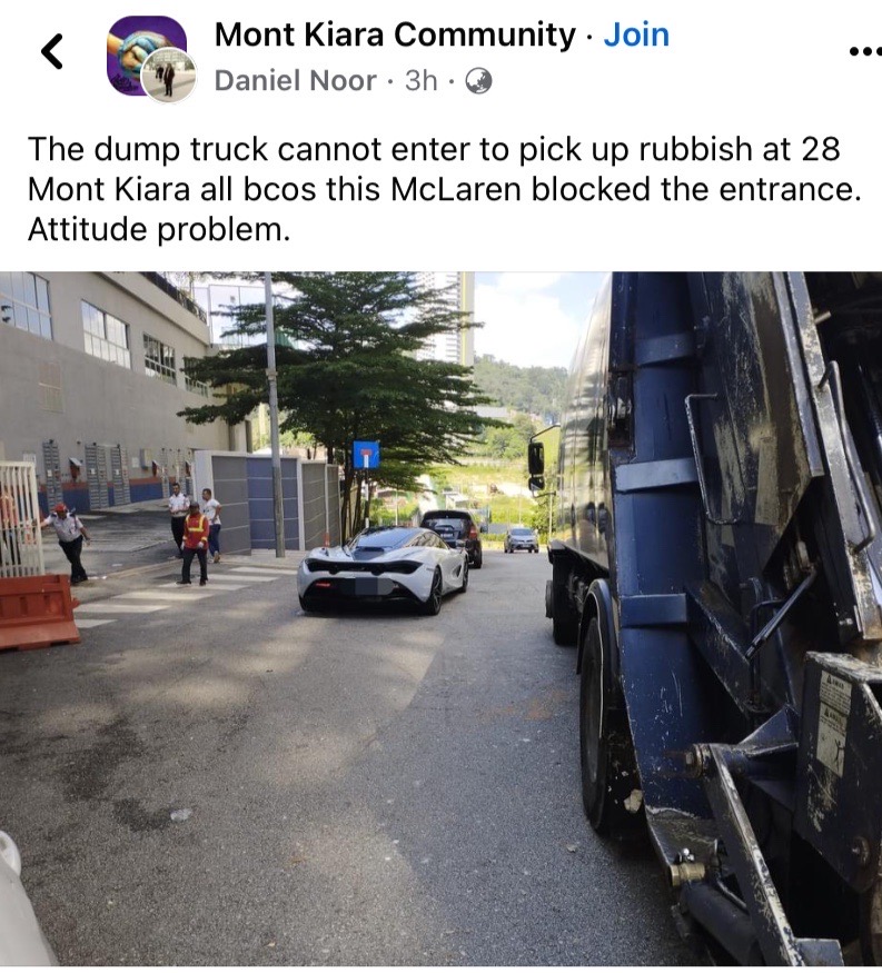 Mont kiara luxury condo resident frustrated as mclaren blocks garbage truck entry