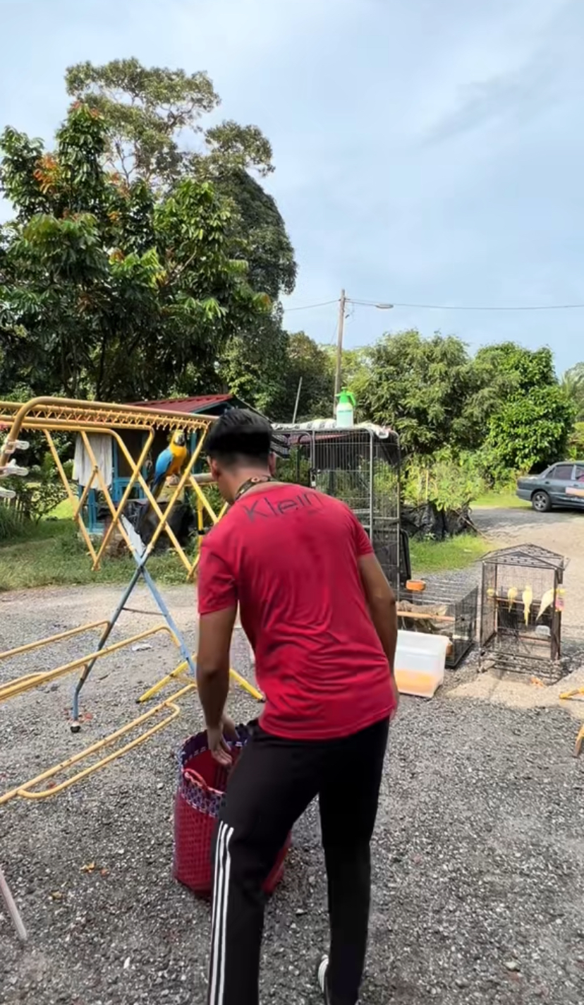 Man takes out his snakes to hang them on the drying rack