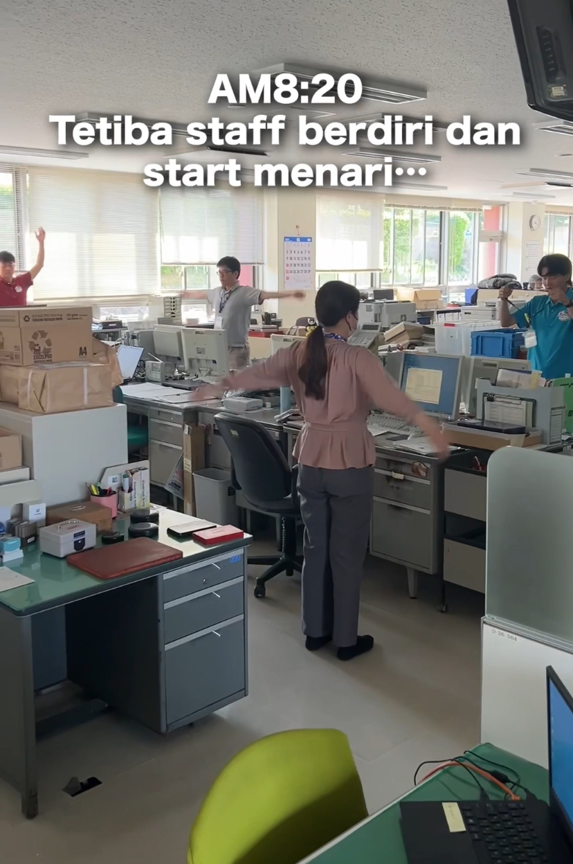 Radio taiso exercise routine at a japan office