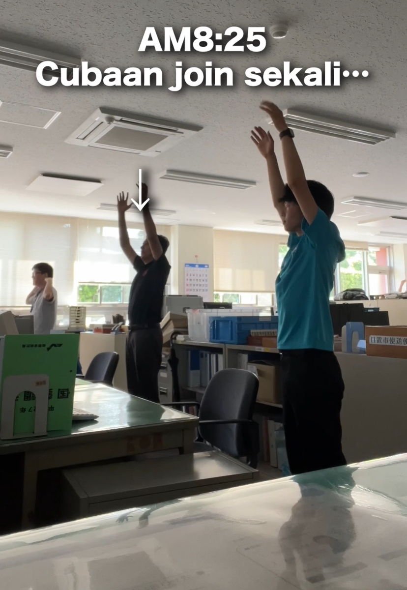 Radio taiso exercise routine at a japan office