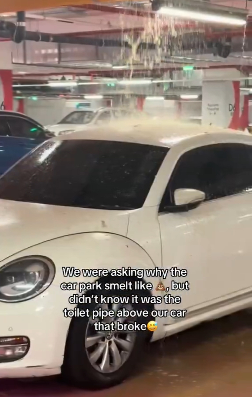 Volkswagen beetle drenched with sewage water at trx parking