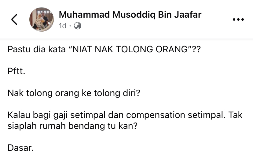 Screenshot of the founder accused for paying rm5 per hour for her workers