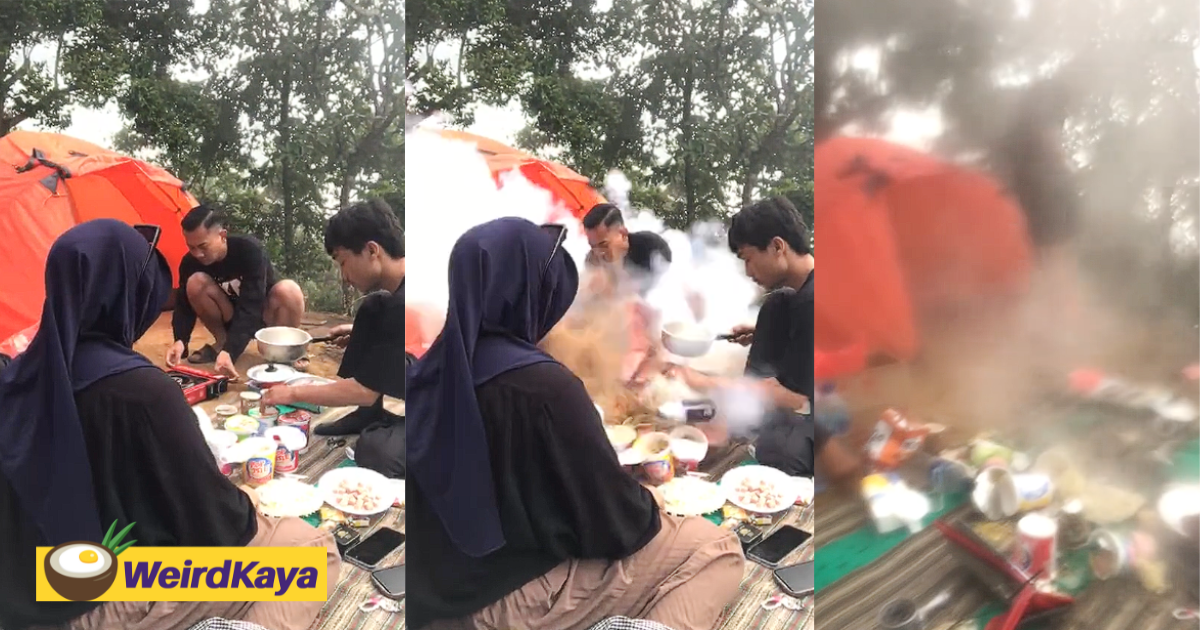 Indonesian teens left stunned after portable gas stove explodes during picnic outing | weirdkaya