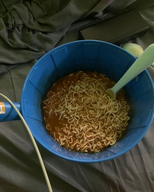 Instant noodles in water ladle