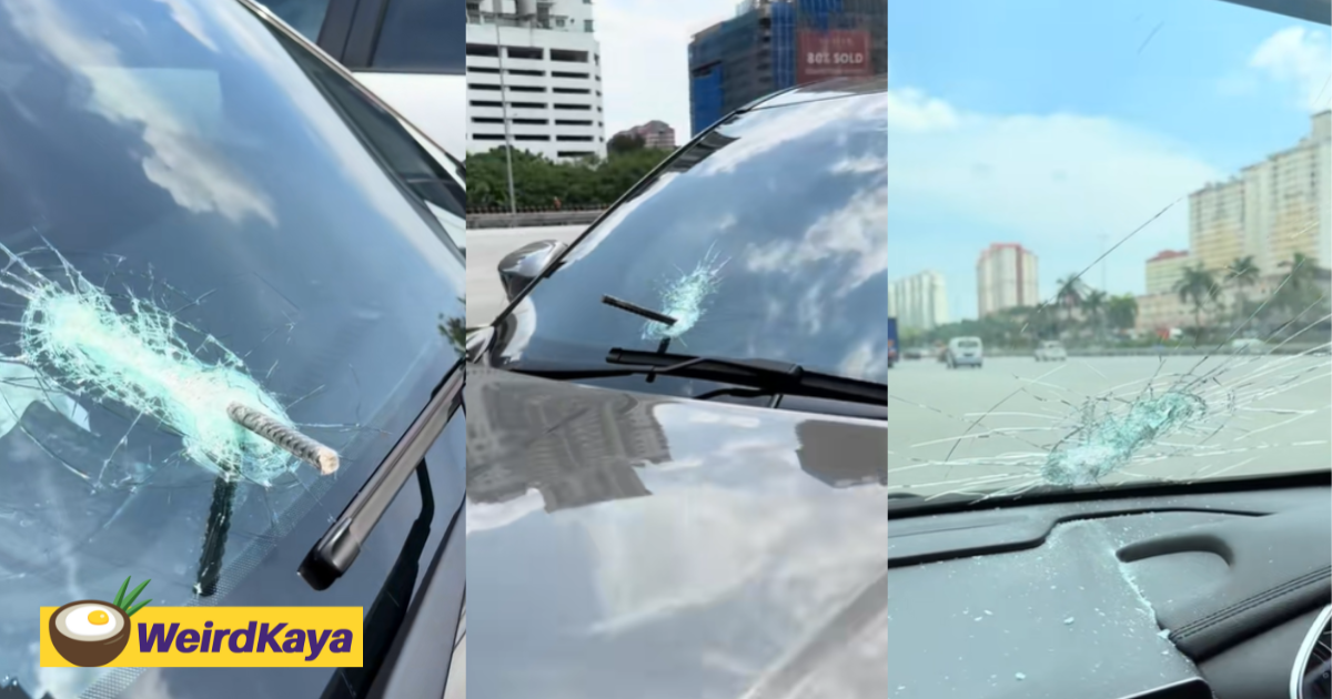 Iron Rod Crashes Through Moving Car’s Windscreen, M'sian Couple Escapes Unharmed