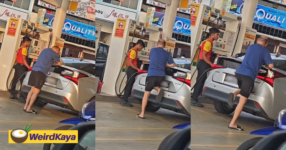 'is he exercising? ' - m'sian amused to see man doing 'cpr' on sg-registered car at petrol station | weirdkaya