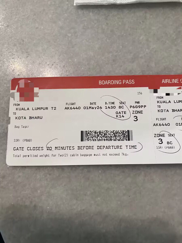 Jason's flight ticket to kelantan