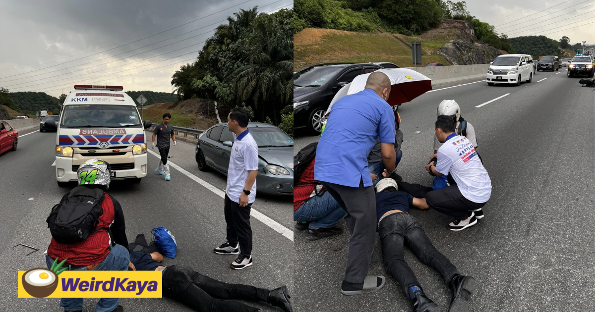 Johor MB Stops To Help Motorcyclist Who Was Injured In An Accident Along The Highway
