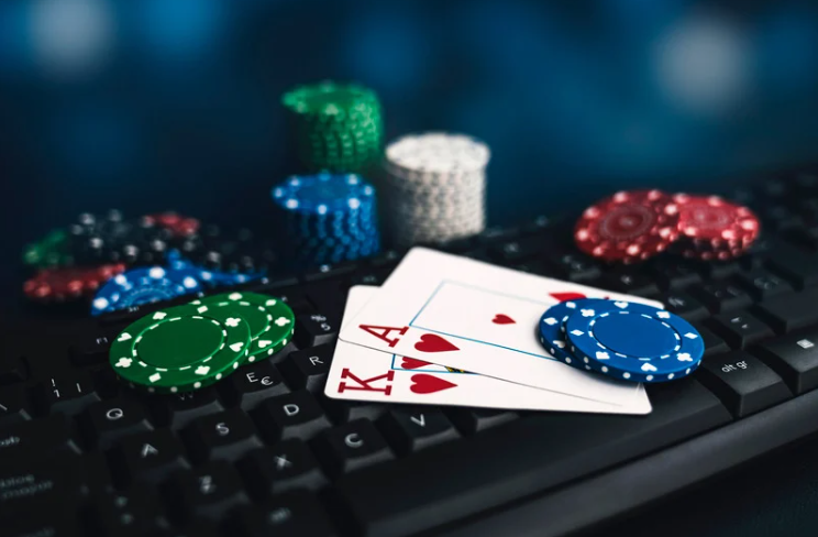 Keyboard with poker chips and playing cards