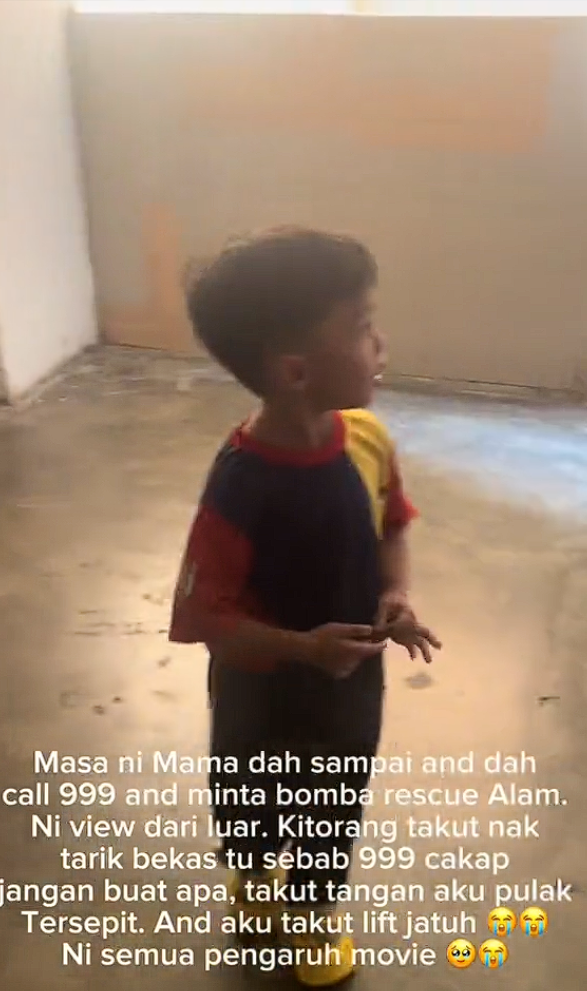 Kid looking for help while aunt get stuck in lift (1)