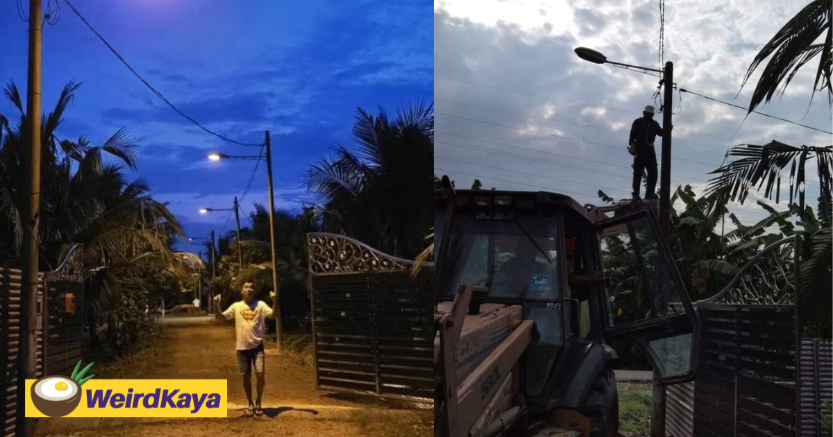 Kind m'sian man installs street lamps to brighten dark road in his neighborhood | weirdkaya